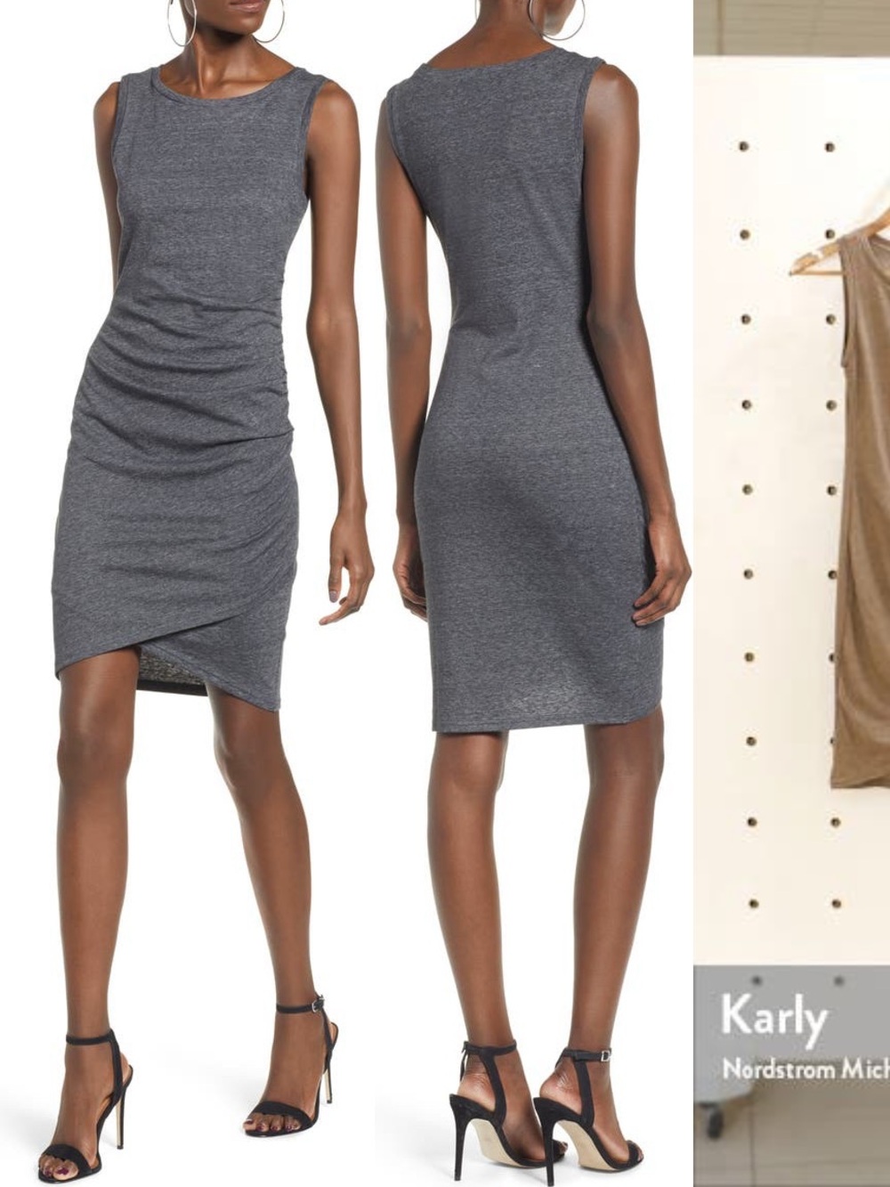 Melrose and Market Sleeveless Ruched Midi Dress in Gray